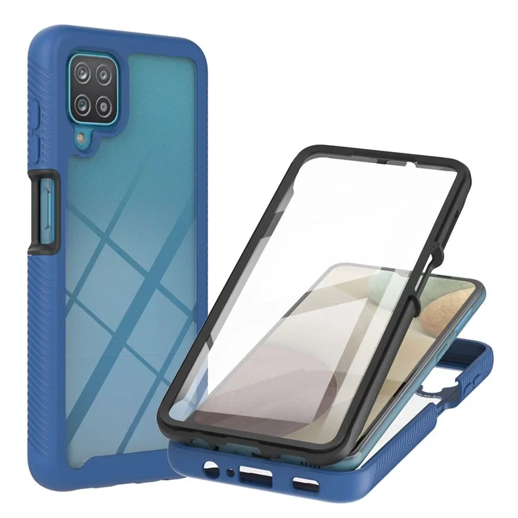 3 in 1 Full-Coverage Protection PC + TPU Schutzhülle mit PET-Bildschirmschutz für Samsung Galaxy A12 - Dunkelblau