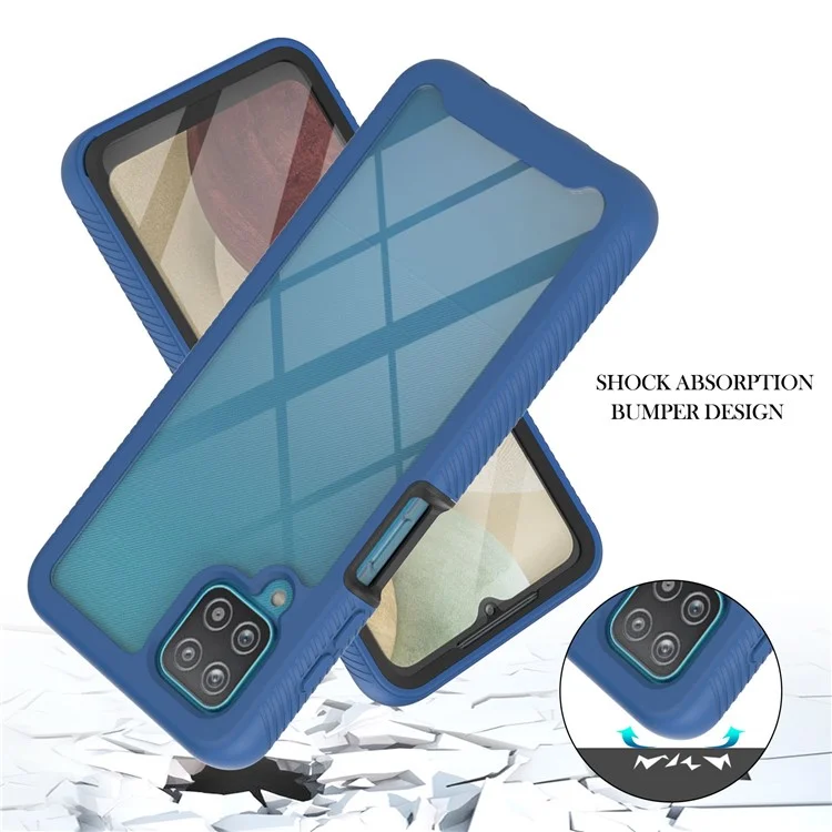3 in 1 Full-Coverage Protection PC + TPU Schutzhülle mit PET-Bildschirmschutz für Samsung Galaxy A12 - Dunkelblau