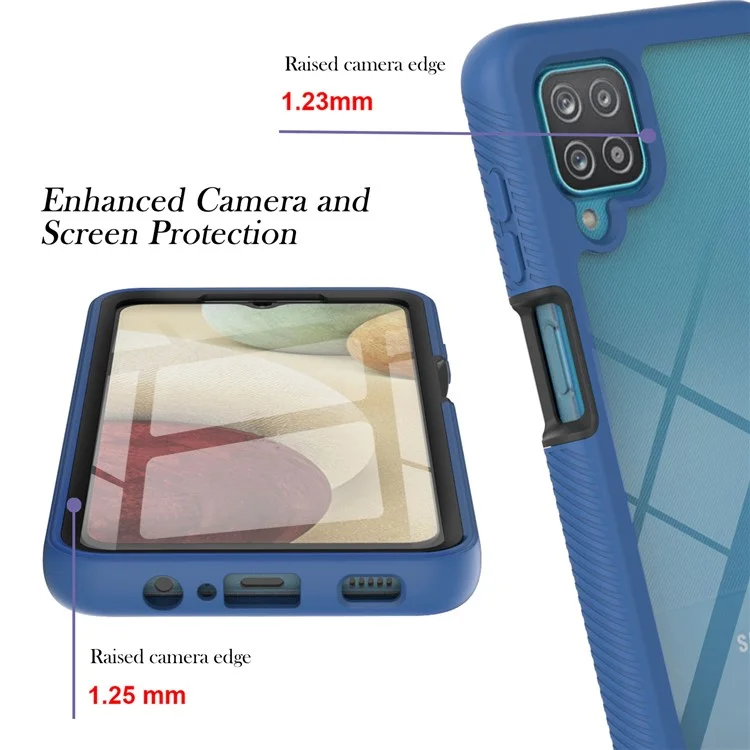 3 in 1 Full-Coverage Protection PC + TPU Schutzhülle mit PET-Bildschirmschutz für Samsung Galaxy A12 - Dunkelblau