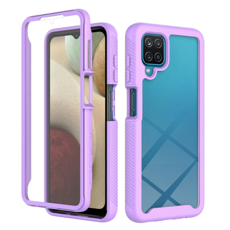 3 in 1 Full-Coverage Protection PC + TPU Protective Case with PET Screen Protector for Samsung Galaxy A12 - Purple