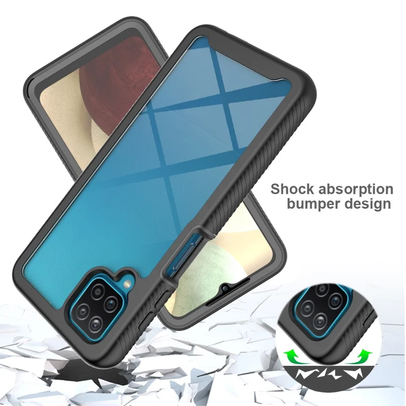 3 in 1 Full-Coverage Protection PC + TPU Protective Case with PET Screen Protector for Samsung Galaxy A12 - Purple