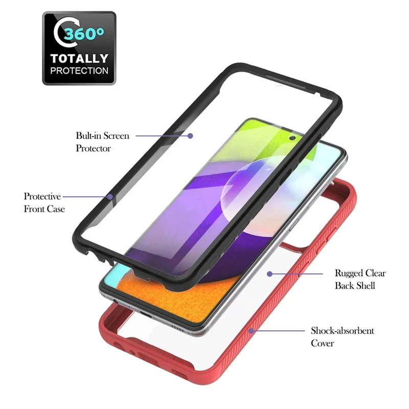 Full-Coverage Protection PET Screen Protector + PC+TPU Protective Case for Samsung Galaxy A52 4G/5G / A52s 5G / A52s 5G - Red
