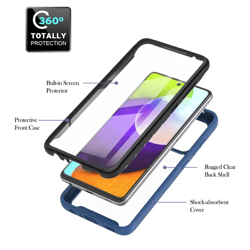 Full-Coverage Protection PET Screen Protector + PC+TPU Protective Case for Samsung Galaxy A52 4G/5G / A52s 5G / A52s 5G - Dark Blue