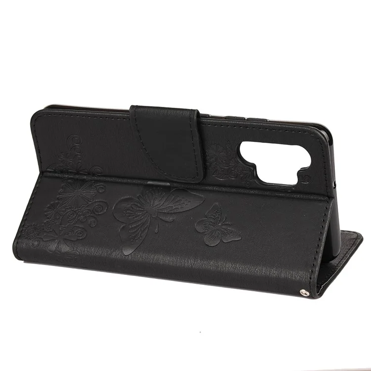 Butterflies Flower Match Design Impression de Support de Portefeuille en Cuir Pour Samsung Galaxy A32 4G (version Ue) - le Noir