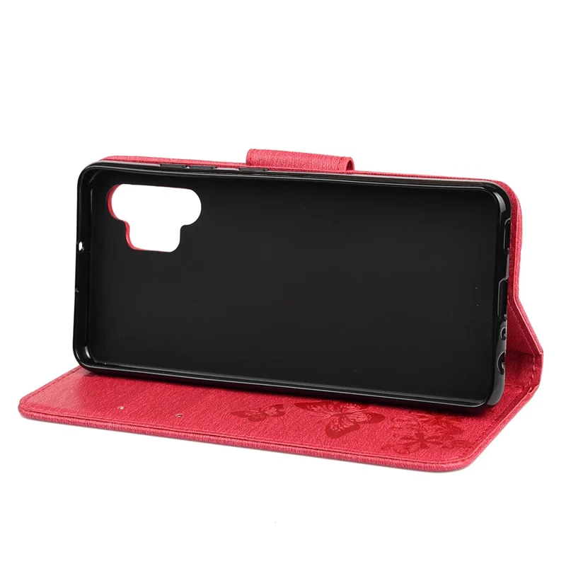 Butterflies Flower Pattern Design Imprinting Leather Wallet Stand Case for Samsung Galaxy A32 4G (EU Version) - Red