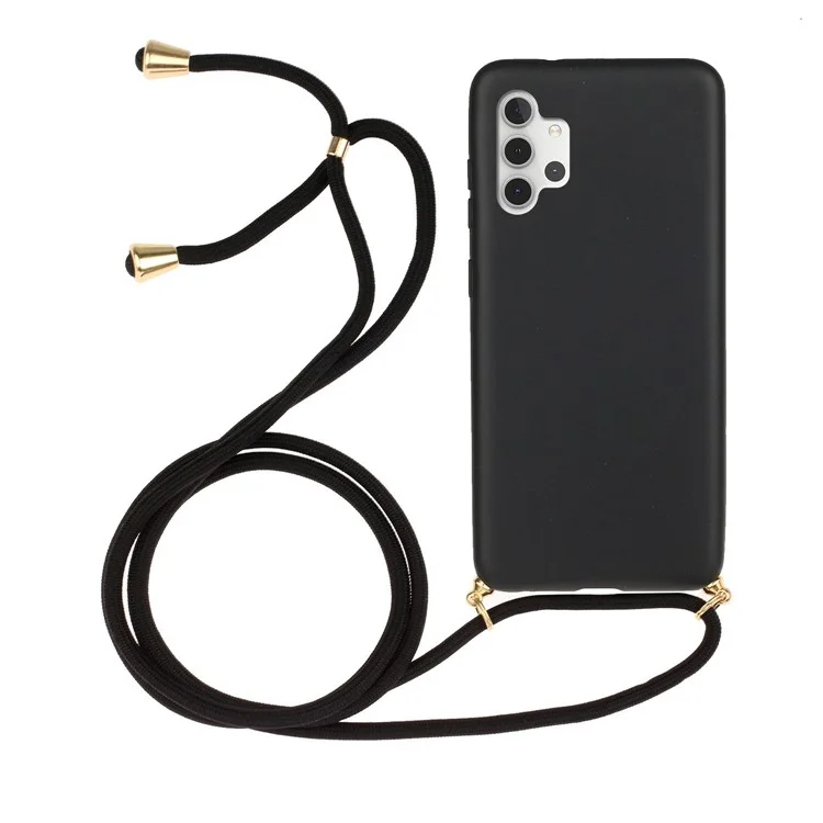 Eco-Friendly Natural Wheat Straw Soft TPU Phone Case with Multi-function Strap for Samsung Galaxy A32 5G/M32 5G - Black