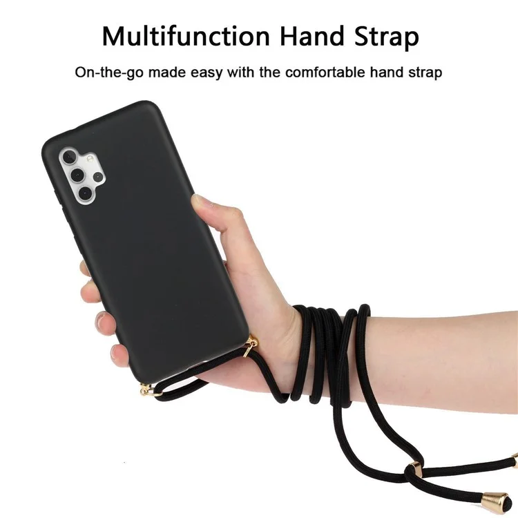 Eco-Friendly Natural Wheat Straw Soft TPU Phone Case with Multi-function Strap for Samsung Galaxy A32 5G/M32 5G - Black