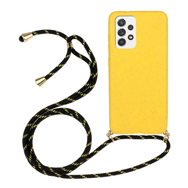 Para Samsung Galaxy A52 5G/4G / Estuche de Teléfono TPU de Estilo de Paja de Trigo A52s 5G Con Correa Larga - Amarillo