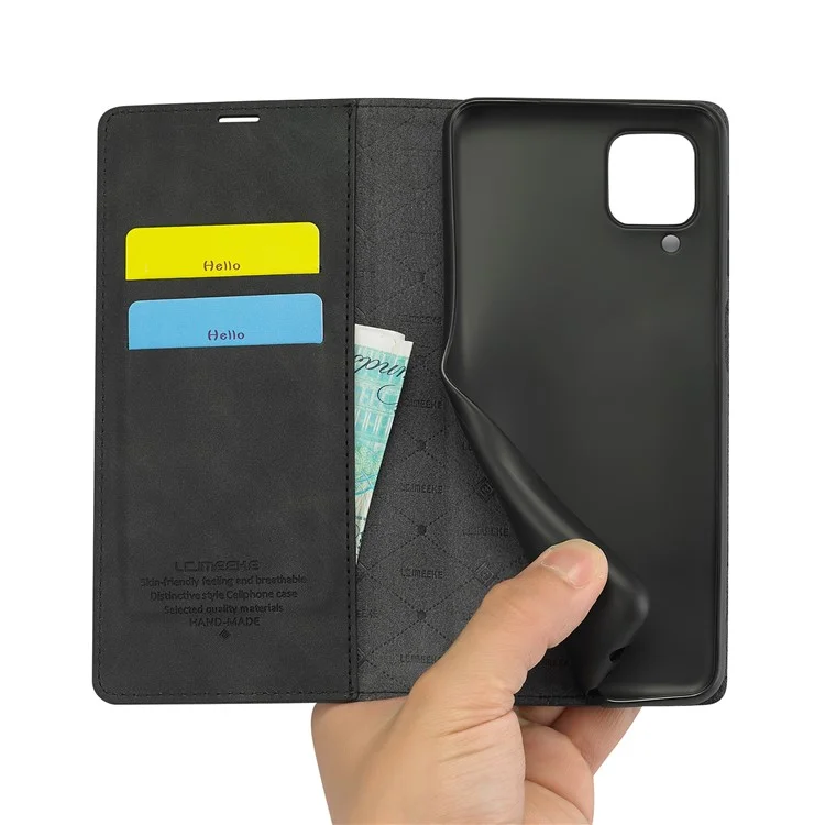 Lc. Imeeke lc Strong Magnetic Series Portefeuille en Cuir Shell de Protection de Téléphone Pour Samsung Galaxy A12 - le Noir