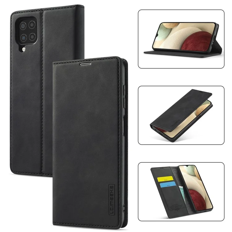 LC.IMEEKE LC Strong Magnetic Series Leather Wallet Phone Protective Shell for Samsung Galaxy A12 - Black