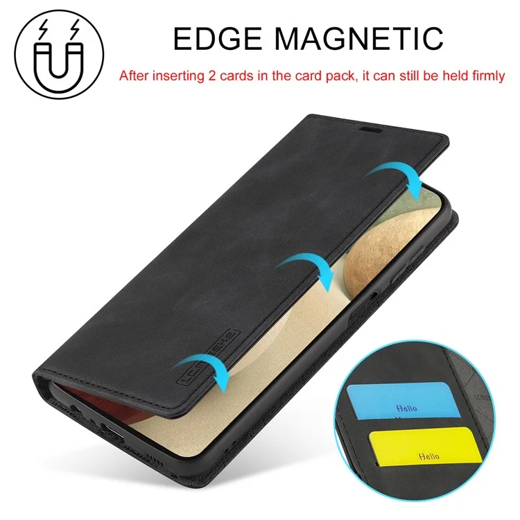 LC.IMEEKE LC Strong Magnetic Series Leather Wallet Phone Protective Shell for Samsung Galaxy A12 - Black