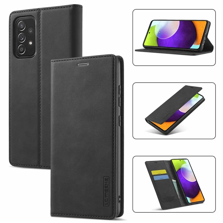 LC.IMEEKE LC Strong Magnetic Series Leather Wallet Phone Protective Shell pour Samsung Galaxy A52 4G/5G / A52s 5G - Noir