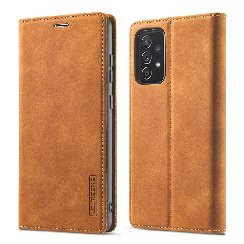 LC.IMEEKE LC Strong Magnetic Series Leather Wallet Phone Protective Shell for Samsung Galaxy A52 4G/5G / A52s 5G - Brown