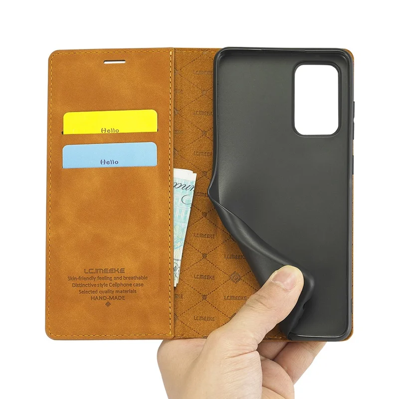 LC.IMEEKE LC Strong Magnetic Series Leather Wallet Phone Protective Shell for Samsung Galaxy A52 4G/5G / A52s 5G - Brown