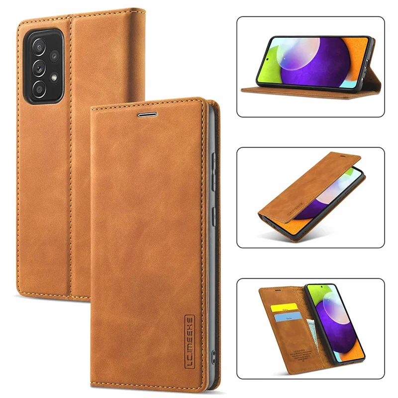 LC.IMEEKE LC Strong Magnetic Series Leather Wallet Phone Protective Shell for Samsung Galaxy A52 4G/5G / A52s 5G - Brown