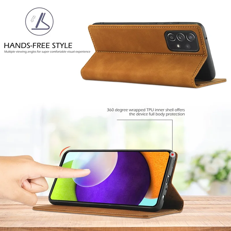 LC.IMEEKE LC Strong Magnetic Series Leather Wallet Phone Protective Shell for Samsung Galaxy A52 4G/5G / A52s 5G - Brown