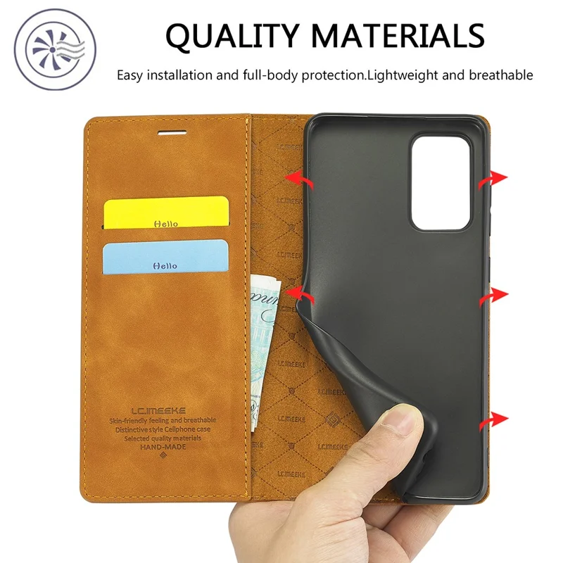 LC.IMEEKE LC Strong Magnetic Series Leather Wallet Phone Protective Shell for Samsung Galaxy A52 4G/5G / A52s 5G - Brown