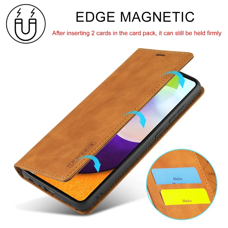 LC.IMEEKE LC Strong Magnetic Series Leather Wallet Phone Protective Shell for Samsung Galaxy A52 4G/5G / A52s 5G - Brown