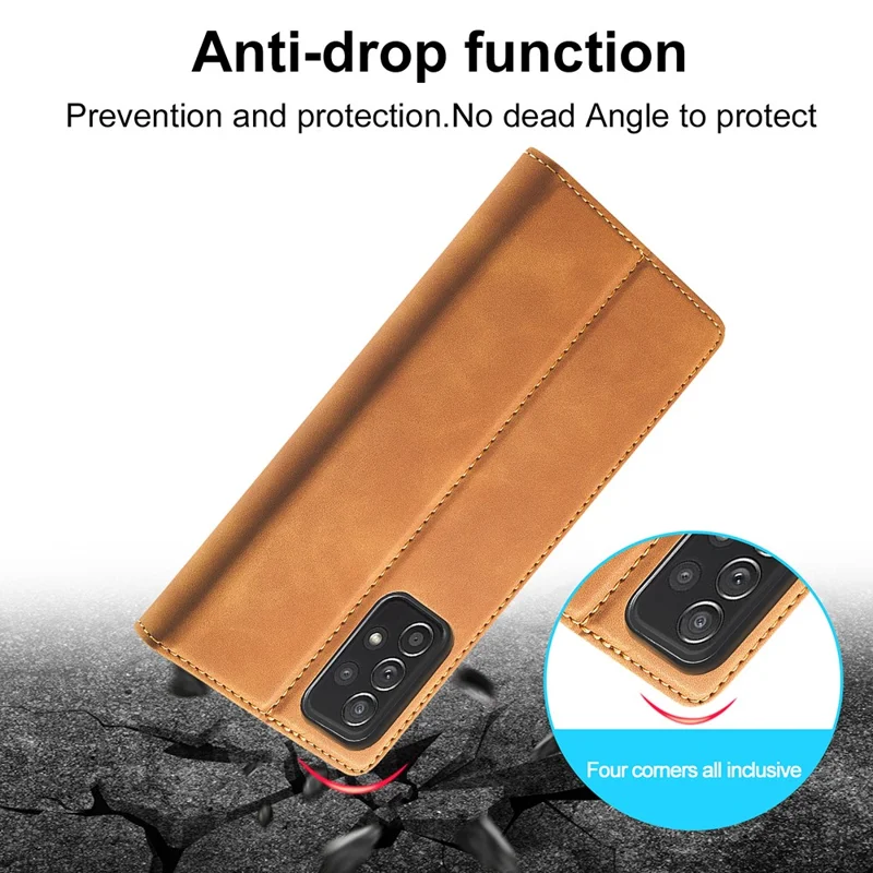LC.IMEEKE LC Strong Magnetic Series Leather Wallet Phone Protective Shell for Samsung Galaxy A52 4G/5G / A52s 5G - Brown