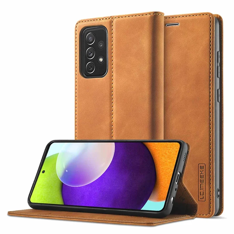 LC.IMEEKE LC Strong Magnetic Series Leather Wallet Phone Protective Shell for Samsung Galaxy A52 4G/5G / A52s 5G - Brown