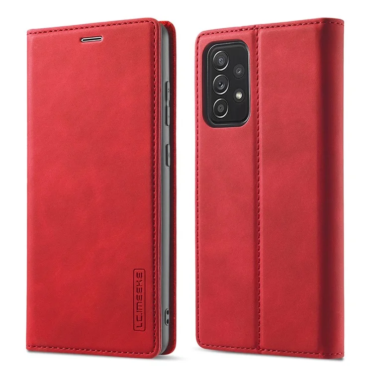 Lc. Imeeke LC Strong Magnetic Series Leder Brieftasche Phone Schutzschale Für Samsung Galaxy A52 4G/5G / A52s 5g - Rot