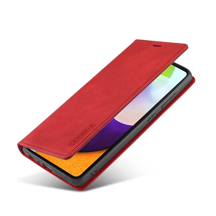 Lc. Imeeke lc Strong Magnetic Series Portefeuille en Cuir Shell de Protection de Téléphone Pour Samsung Galaxy A52 4g / 5G / A52s 5G - Rouge