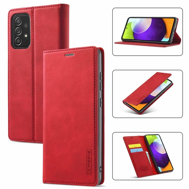 Lc. Imeeke lc Strong Magnetic Series Portefeuille en Cuir Shell de Protection de Téléphone Pour Samsung Galaxy A52 4g / 5G / A52s 5G - Rouge