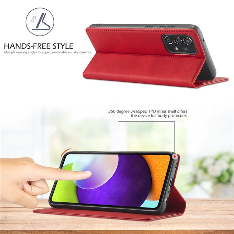 Lc. Imeeke LC Strong Magnetic Series Leder Brieftasche Phone Schutzschale Für Samsung Galaxy A52 4G/5G / A52s 5g - Rot