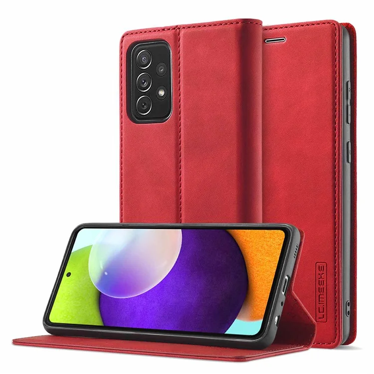 Lc. Imeeke lc Strong Magnetic Series Portefeuille en Cuir Shell de Protection de Téléphone Pour Samsung Galaxy A52 4g / 5G / A52s 5G - Rouge