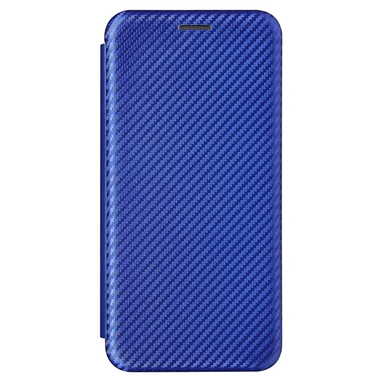 Funda de Piel Sintética con Textura de Fibra de Carbono Anti-arañazos y Soporte para Samsung Galaxy Xcover 5 - Azul