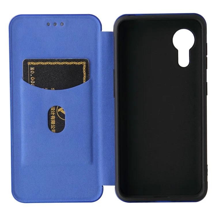 Funda de Piel Sintética con Textura de Fibra de Carbono Anti-arañazos y Soporte para Samsung Galaxy Xcover 5 - Azul
