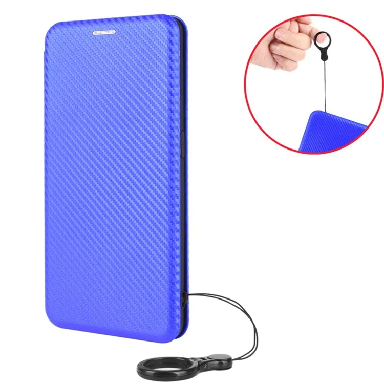 Funda de Piel Sintética con Textura de Fibra de Carbono Anti-arañazos y Soporte para Samsung Galaxy Xcover 5 - Azul