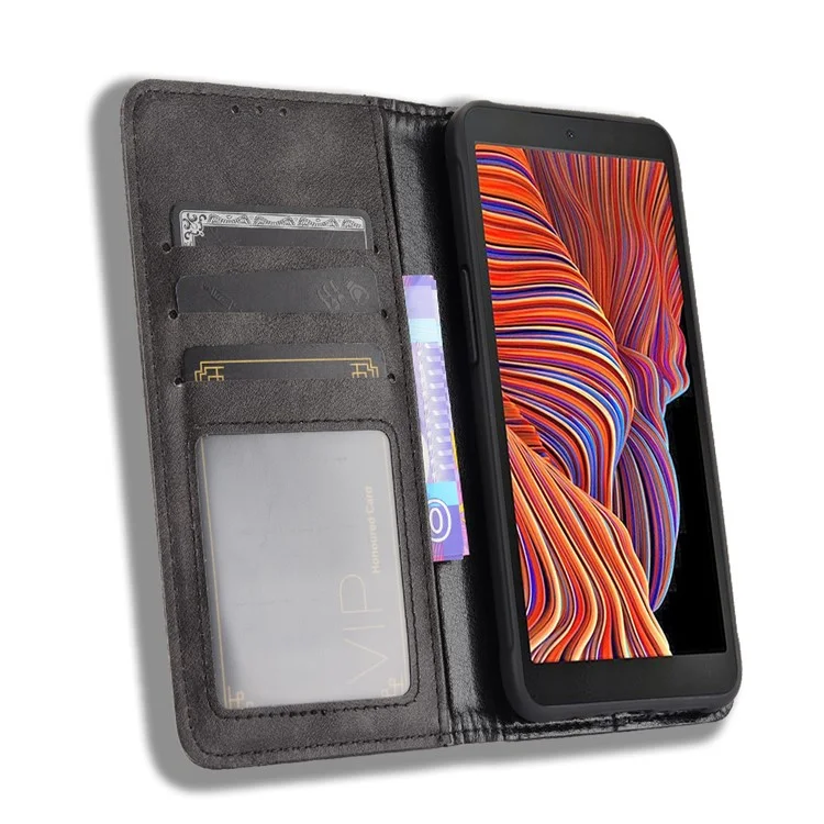 Carcasa de teléfono de estilo vintage magnético para Samsung Galaxy Xcover 5 - Negro