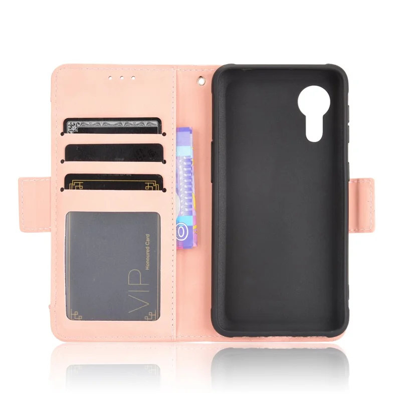 Leather Wallet Protective Case with Multiple Card Slots for Samsung Galaxy Xcover 5 - Pink