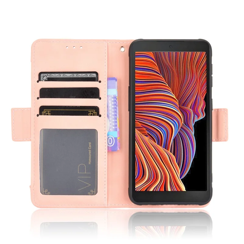 Leather Wallet Protective Case with Multiple Card Slots for Samsung Galaxy Xcover 5 - Pink
