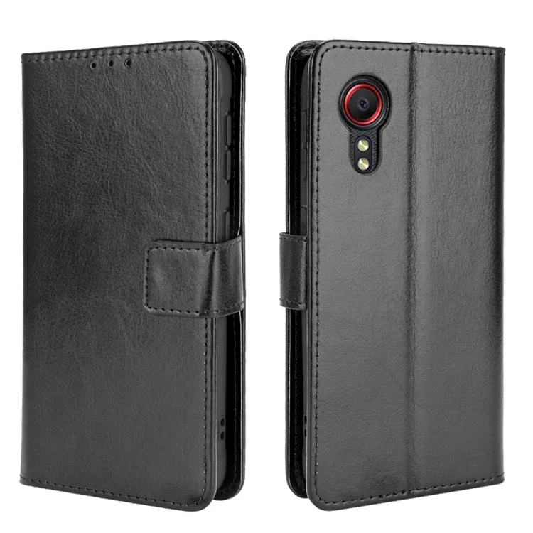 Housse de protection en cuir PU avec motif texture Cheval fou pour Samsung Galaxy Xcover 5 - Noir 