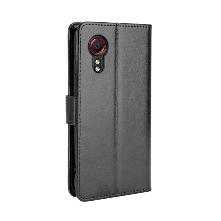 Housse de protection en cuir PU avec motif texture Cheval fou pour Samsung Galaxy Xcover 5 - Noir 