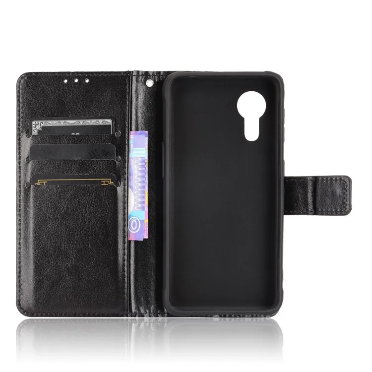 Housse de protection en cuir PU avec motif texture Cheval fou pour Samsung Galaxy Xcover 5 - Noir 
