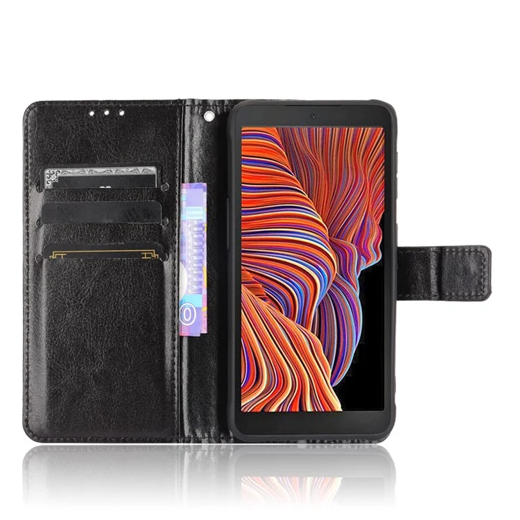 Housse de protection en cuir PU avec motif texture Cheval fou pour Samsung Galaxy Xcover 5 - Noir 