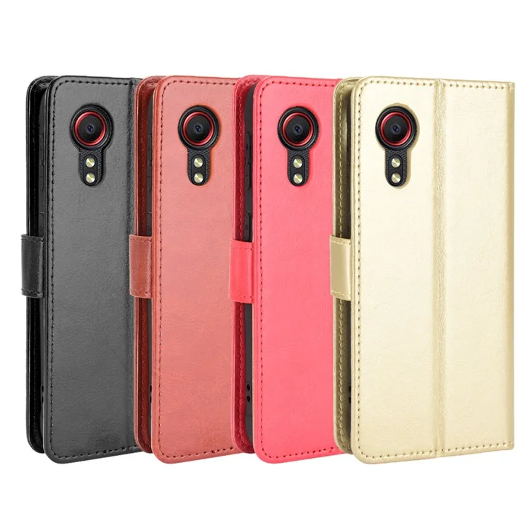 Housse de protection en cuir PU avec motif texture Cheval fou pour Samsung Galaxy Xcover 5 - Noir 