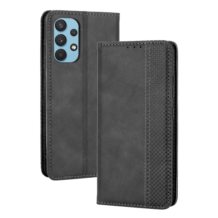 Copertina Per Portafoglio Per la Custodia Del Telefono in Stile Vintage Magnetico Per Samsung Galaxy A32 4G (versione Statunitense) - Nero
