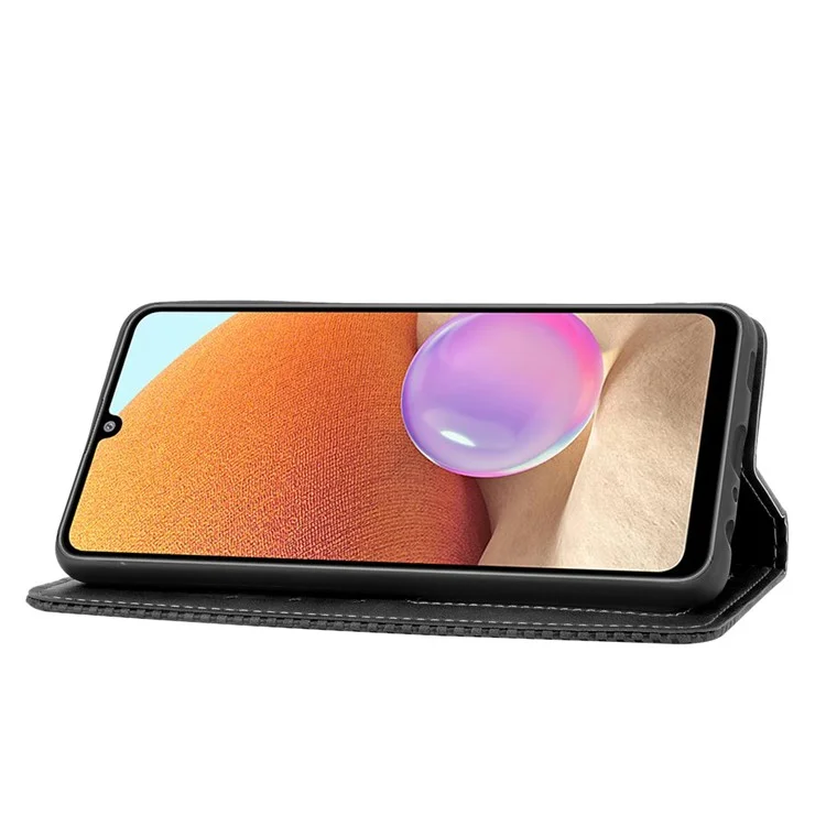 Magnetischer Vintage -style Phone Case Wallet Stand Lederabdeckung Für Samsung Galaxy A32 4G (US -version) - Schwarz