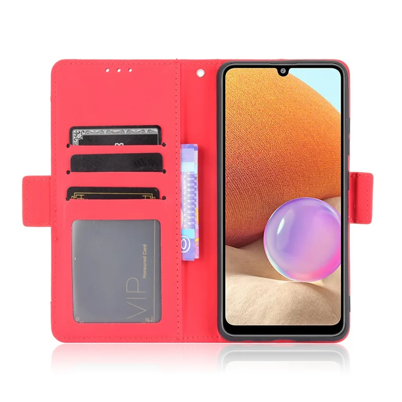 Caixa Protetora De Carteira De Couro Com Vários Slots De Cartão Para Samsung Galaxy A32 4G (versão Dos EUA) - Vermelho