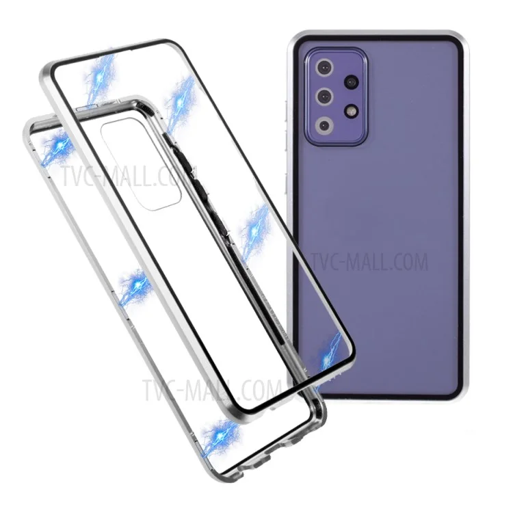 Lock Installation Metal Frame + Double Side Tempered Glass Shockproof Phone Case for Samsung Galaxy A52 5G/4G/A52s 5G - Silver