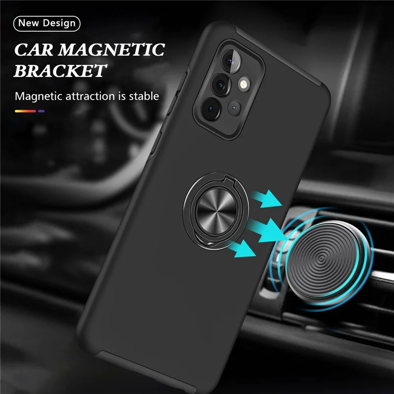 Anti-Fall Hybrid Phone Case Ring Shape Kickstand Design Cover for Samsung Galaxy A72 5G / 4G - Black