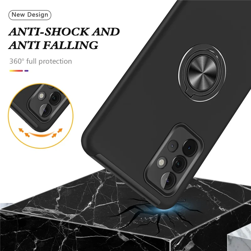 Anti-Fall Hybrid Phone Case Ring Shape Kickstand Design Cover for Samsung Galaxy A72 5G / 4G - Black