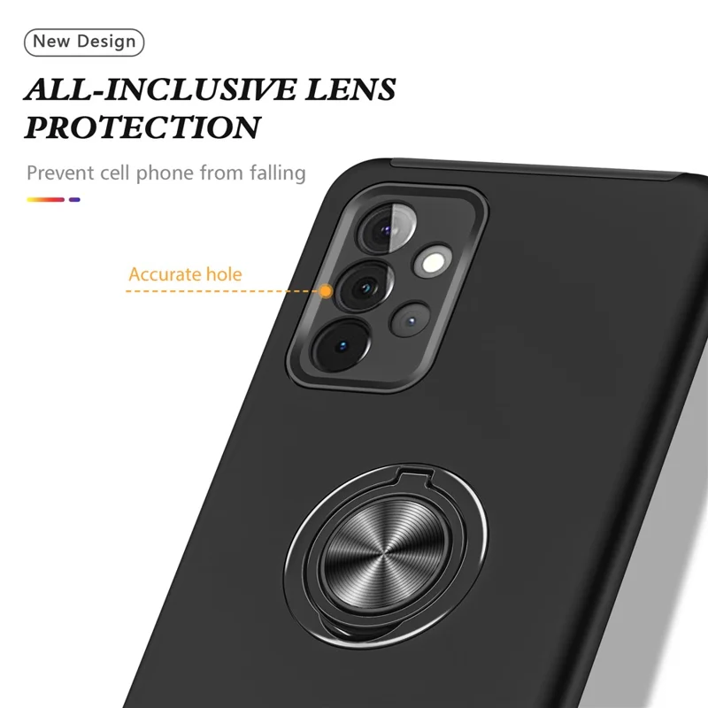 Anti-Fall Hybrid Phone Case Ring Shape Kickstand Design Cover for Samsung Galaxy A72 5G / 4G - Black