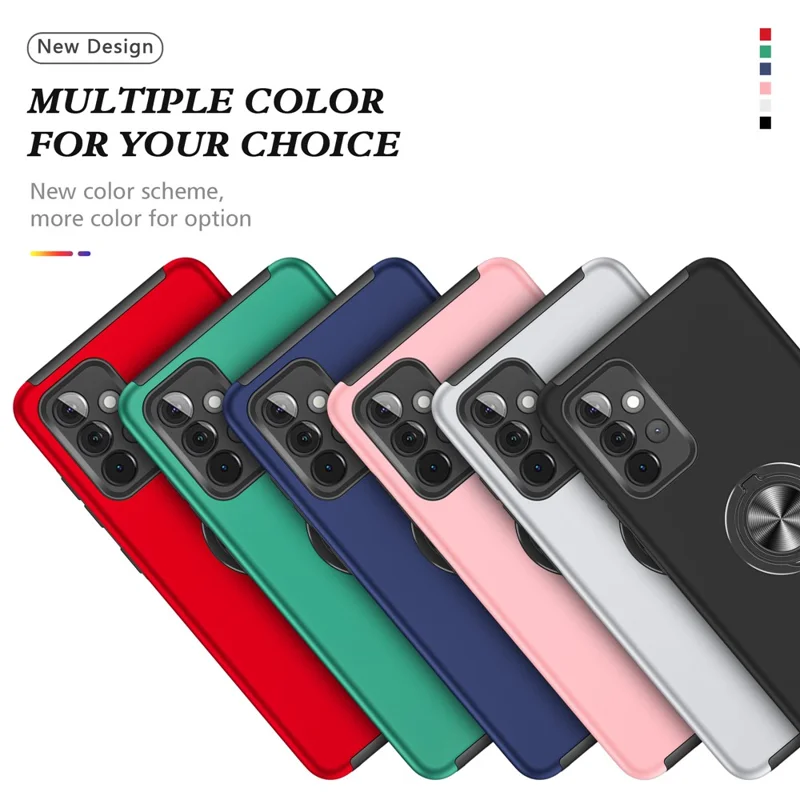 Anti-Fall Hybrid Phone Case Ring Shape Kickstand Design Cover for Samsung Galaxy A72 5G / 4G - Black