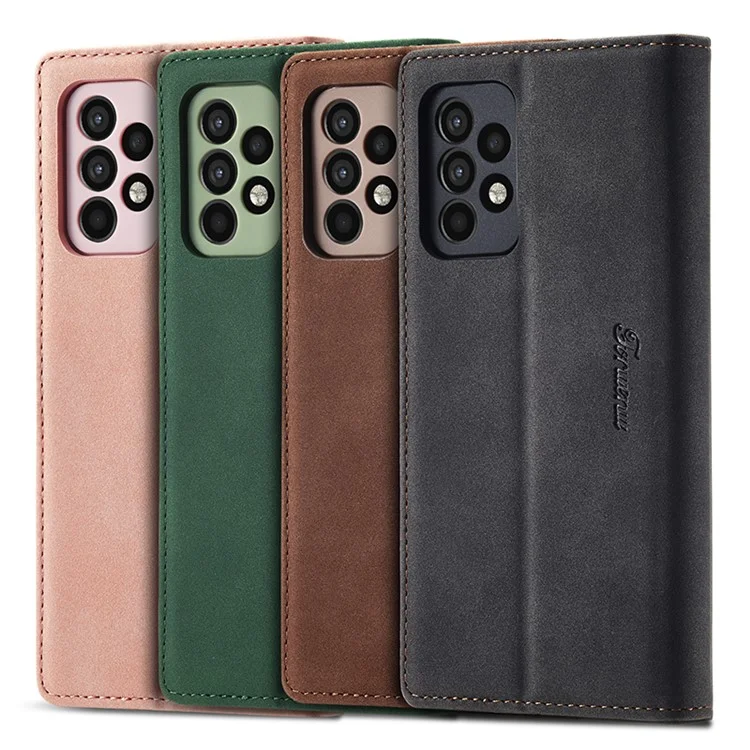 FORWENW F1 Series Leather Wallet Stand Cover Case for Samsung Galaxy A72 5G / 4G - Green