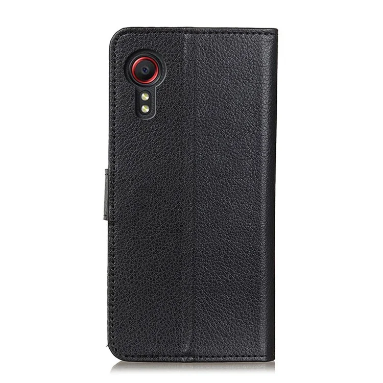 Étui portefeuille en cuir PU à texture litchi de style classique pour Samsung Galaxy Xcover 5 - Noir
